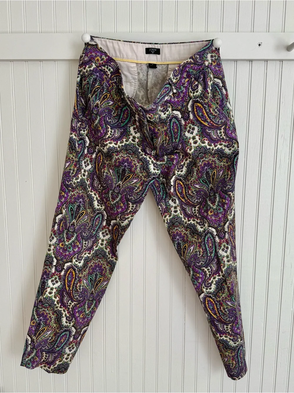 J. Crew Ankle Pants Size 8 Colorful Pants Paisley Print in Purple, Gold, Green